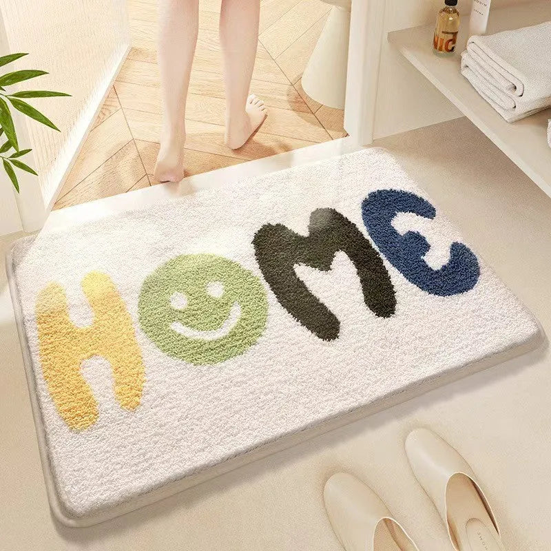 Square rainbow pattern carpet floor mat with a blue and white sky sea colour scheme and a plastic bottom.