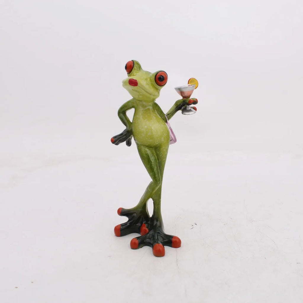 Pastoral style synthetic resin frog decoration figurine for home shelves.