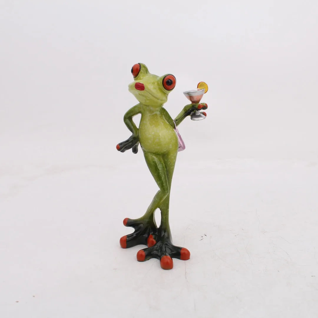 Pastoral style synthetic resin frog decoration figurine for home shelves.