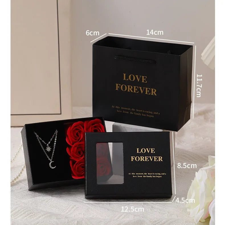 Korean style soap flower gift box set with handbag in red, pink or black colour options