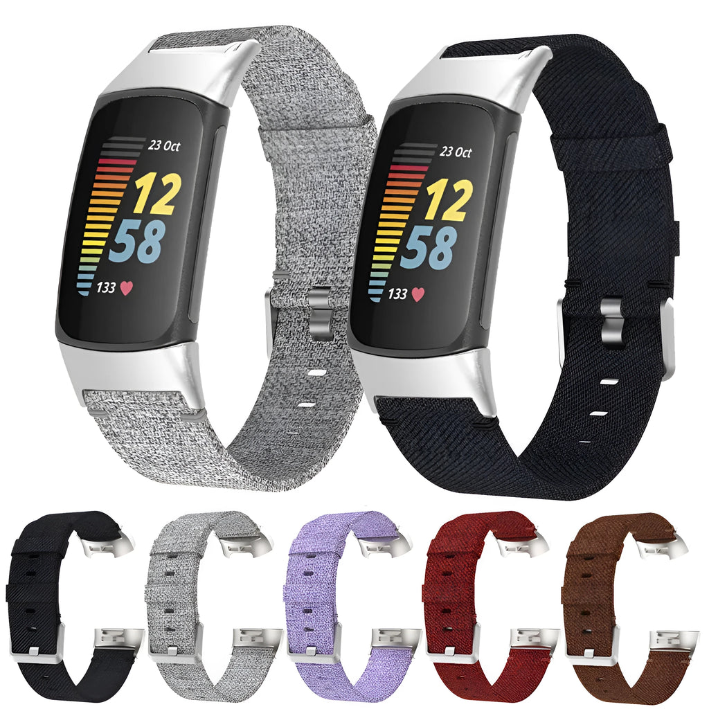Nylon canvas sports wristband for Fitbit Charge 3 in black with textured strap surface