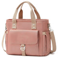 Cube-shaped hiking picnic bag in Oxford cloth with a removable shoulder strap and side pocket.