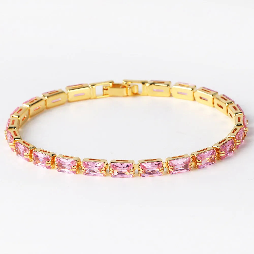 Women's zircon bracelet with electroplated finish and multiple stone colour options