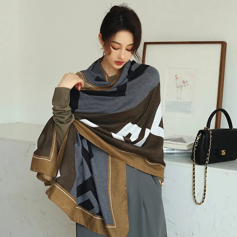 Vintage printed mid-length polyester scarf in 180cm by 90cm dimensions showing pattern detail