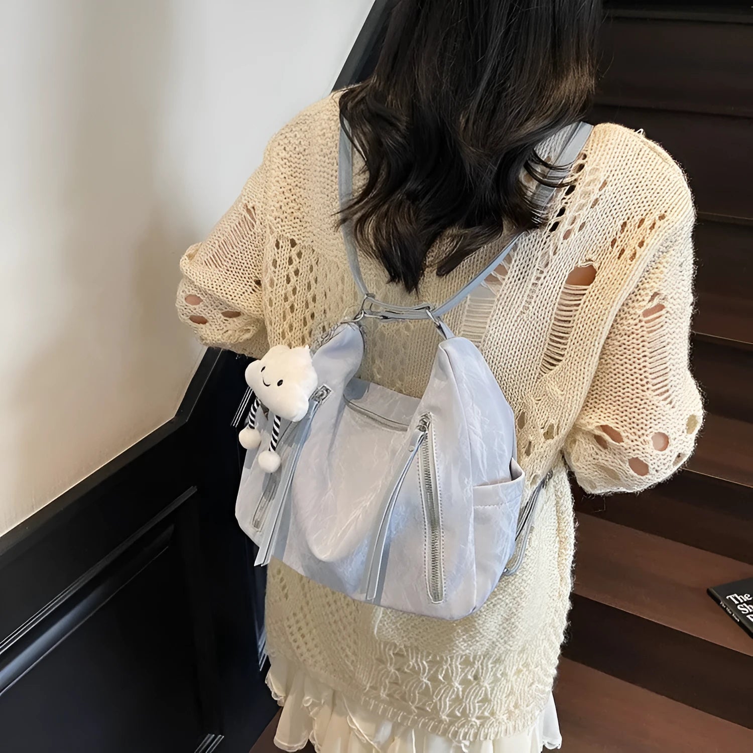 Women's soft PU backpack in black, milky white, silver and blue colour options