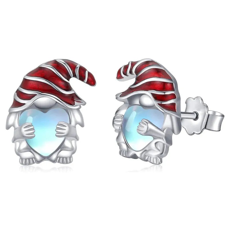 Women's Santa Claus heart earrings in white gold colour with electroplated copper construction