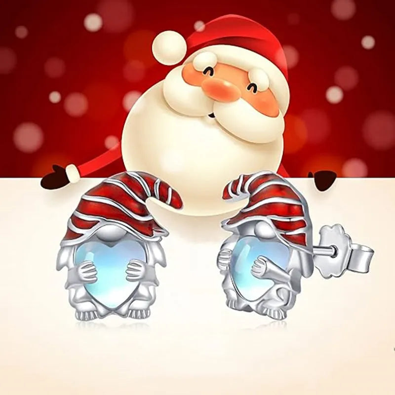 Women's Santa Claus heart earrings in white gold colour with electroplated copper construction