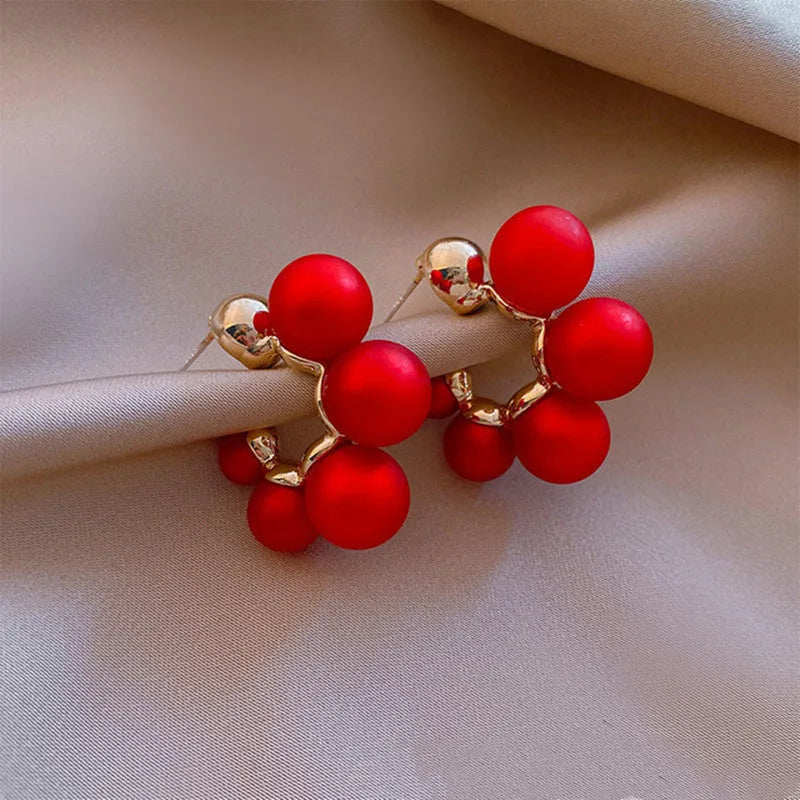 Red bell charm drop earrings for women with alloy construction