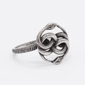 Retro double snake ring in titanium steel with steel colour finish showing entwined snake design