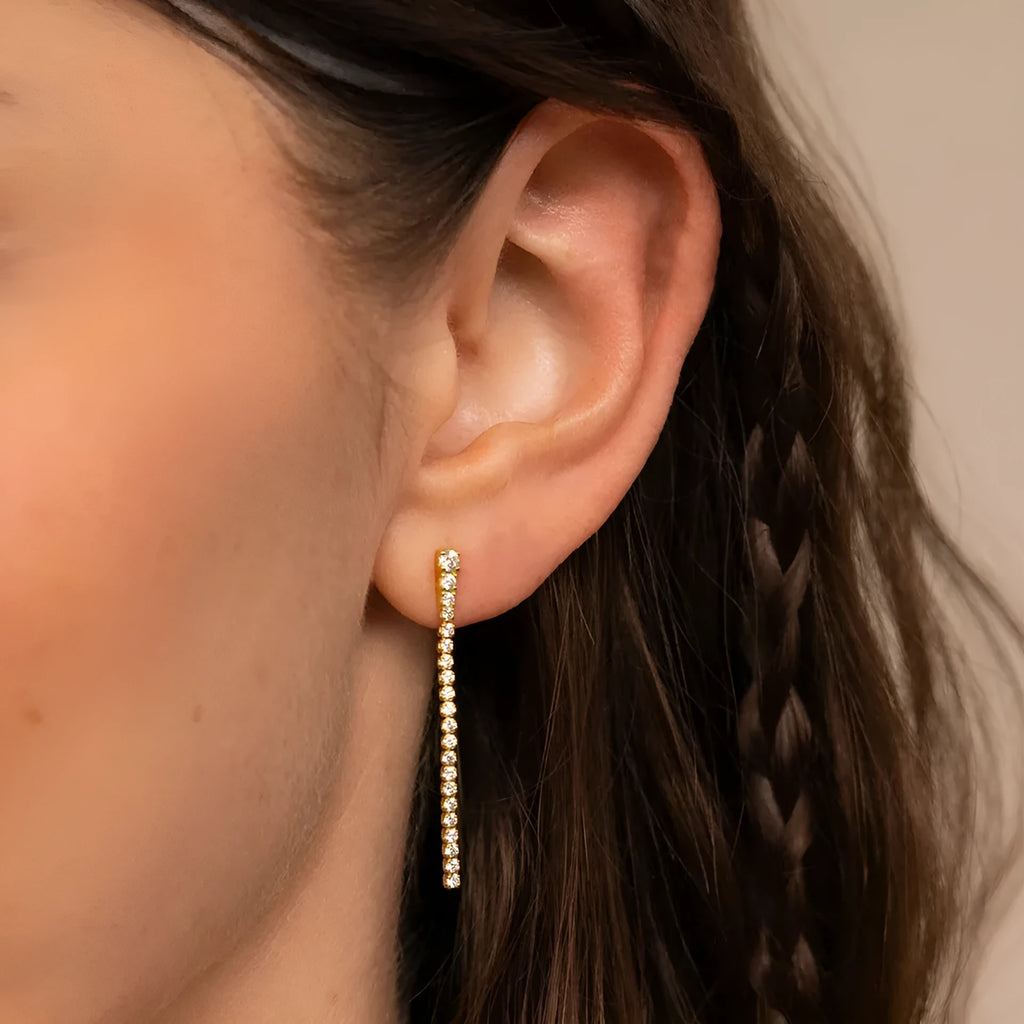 Women's stainless steel zircon earrings with geometry lines design in gold colour