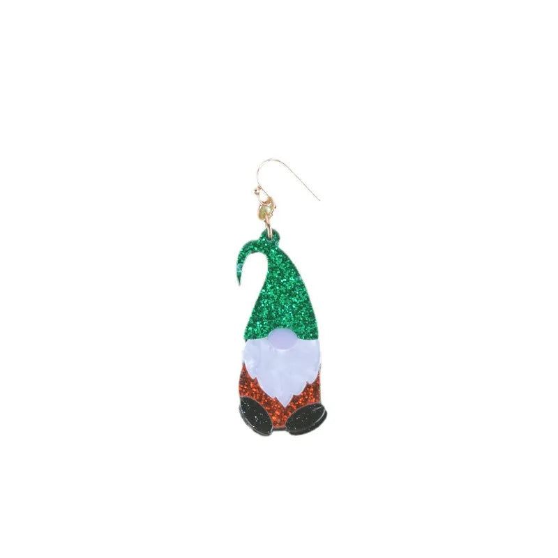 Acrylic Santa Claus cartoon earrings in red and green hat styles
