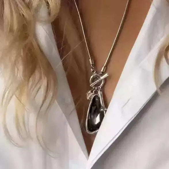 Geometric alloy pendant necklace on snake bones chain in water drop colour options