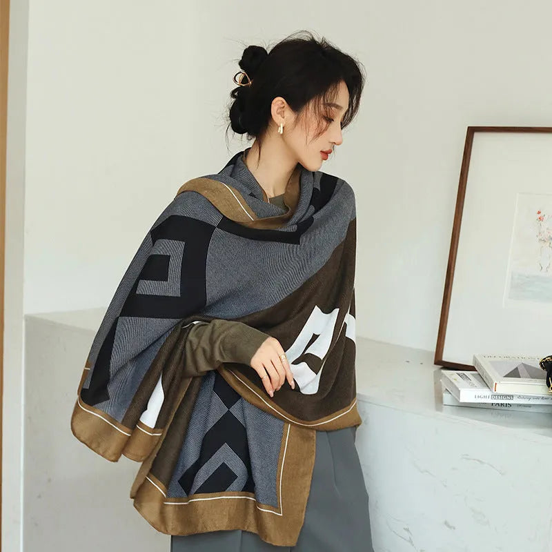 Vintage printed mid-length polyester scarf in 180cm by 90cm dimensions showing pattern detail