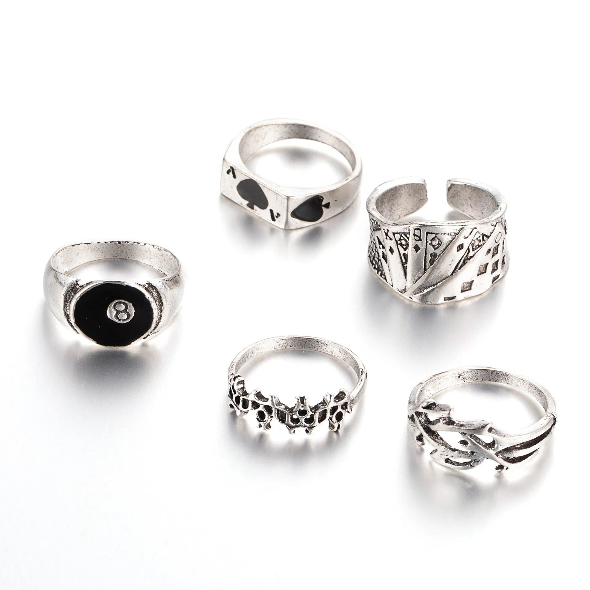 Black alloy poker spade ring with adjustable sizing for women