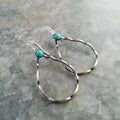 Bohemian style geometric circle earrings with turquoise detail in antique silver finish