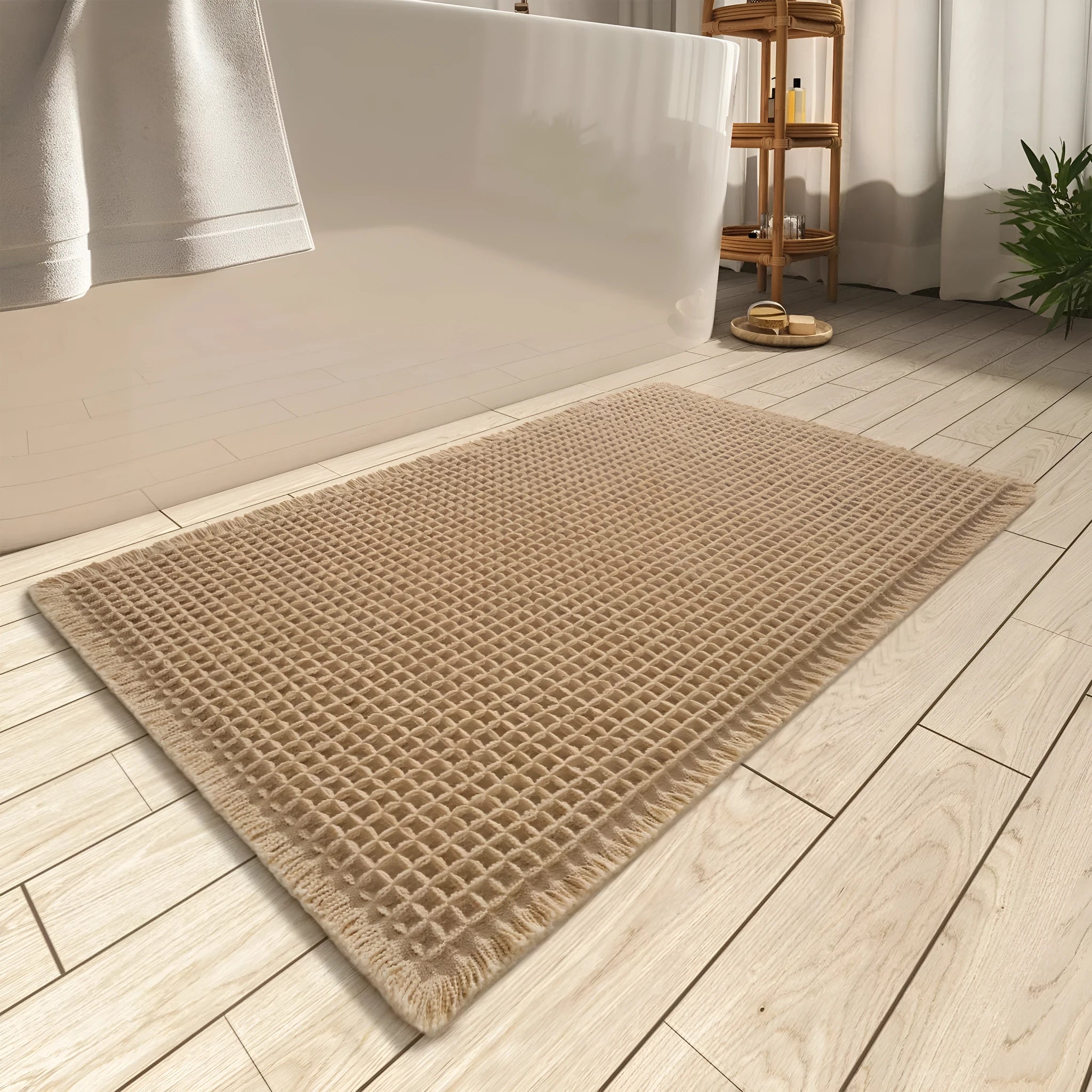 Checkered pattern non-slip bathroom floor carpet in a choice of colours and sizes