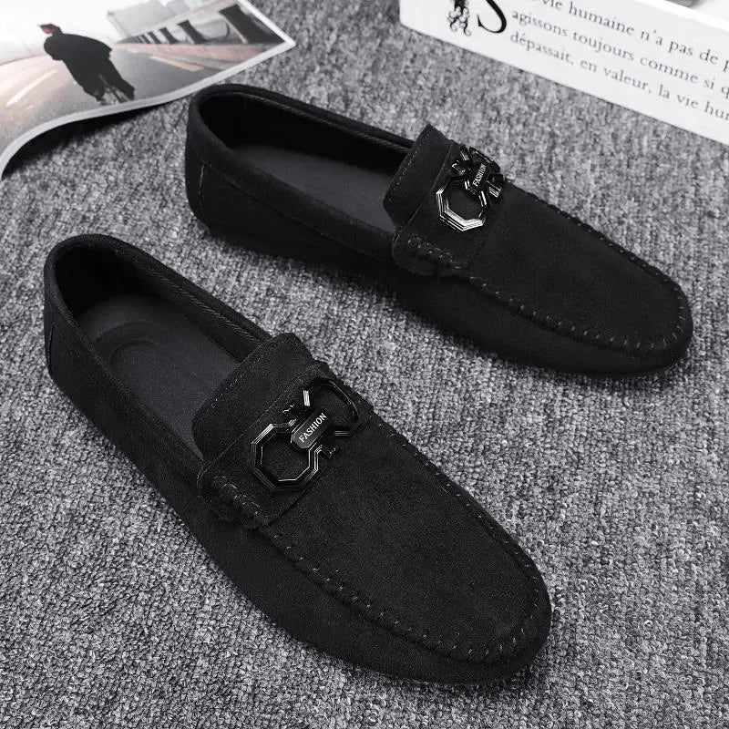 Men's black and grey suede casual shoes with rubber soles