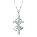 Silver-coloured women's necklace with a pendant shaped as a cross combined with a stethoscope.