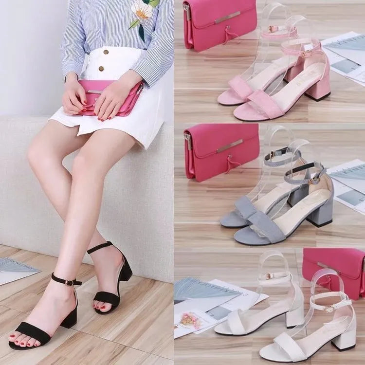 Ladies casual suede sandals with thick heel buckle waterproof platform in beige colour side view