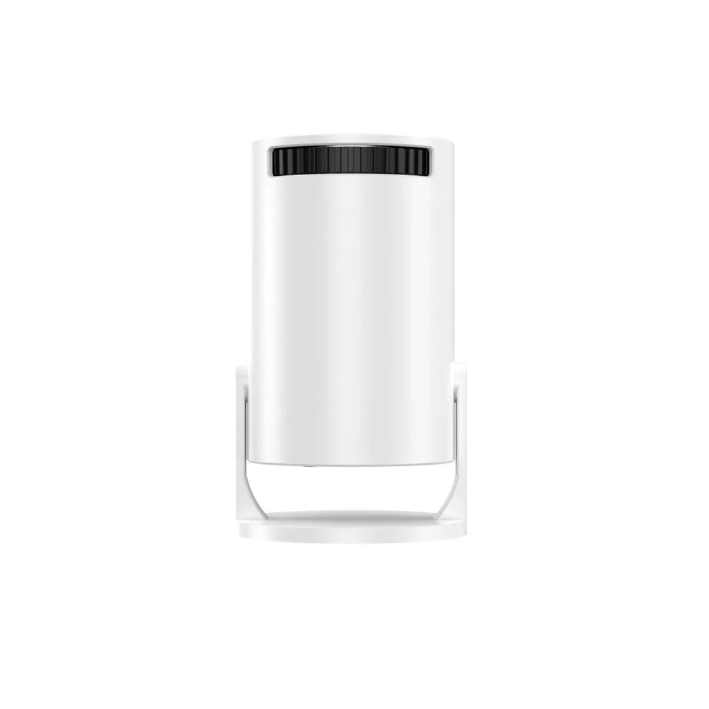 White wireless portable projector showing 1080p HD resolution specification