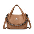 Genuine leather horizontal square shoulder bag with chain detail and snakeskin texture, multiple zippered compartments, available in various colours