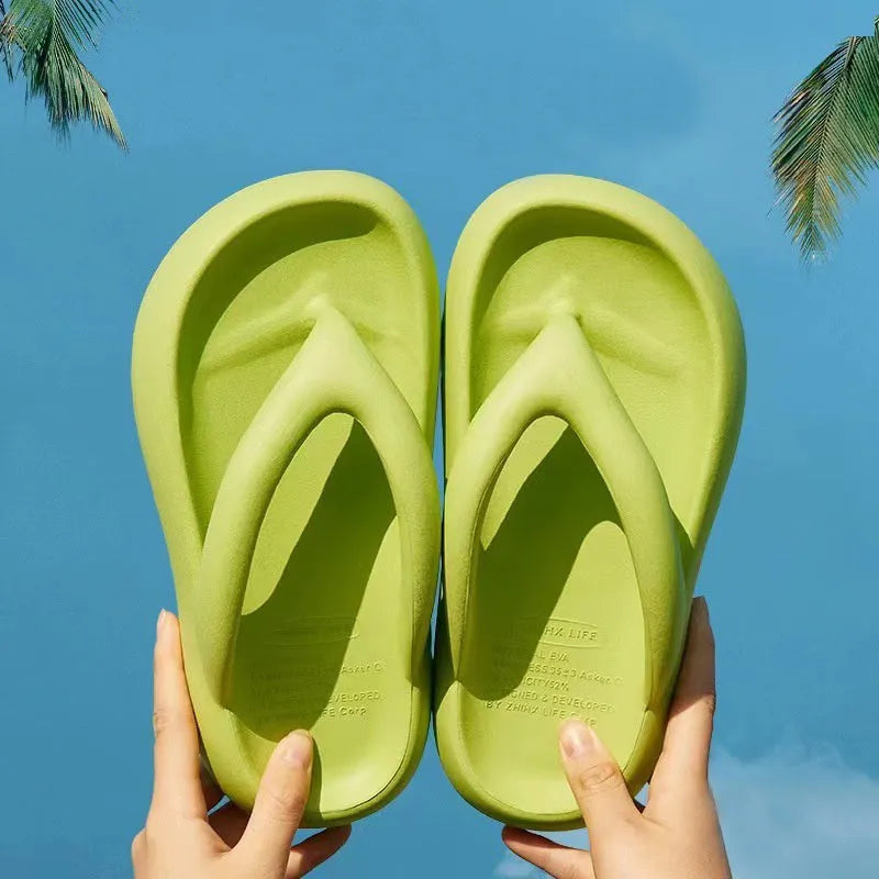 Solid colour EVA flip-flops with a thick sole, bow detail, and thong strap on a plain background.