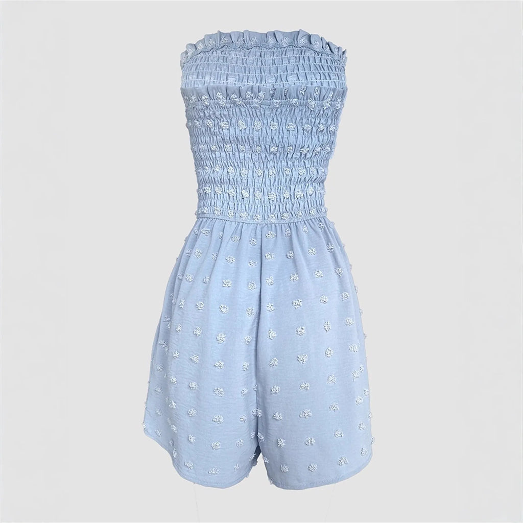 Women's solid colour off-shoulder sleeveless jumpsuit in a casual style on a hanger.