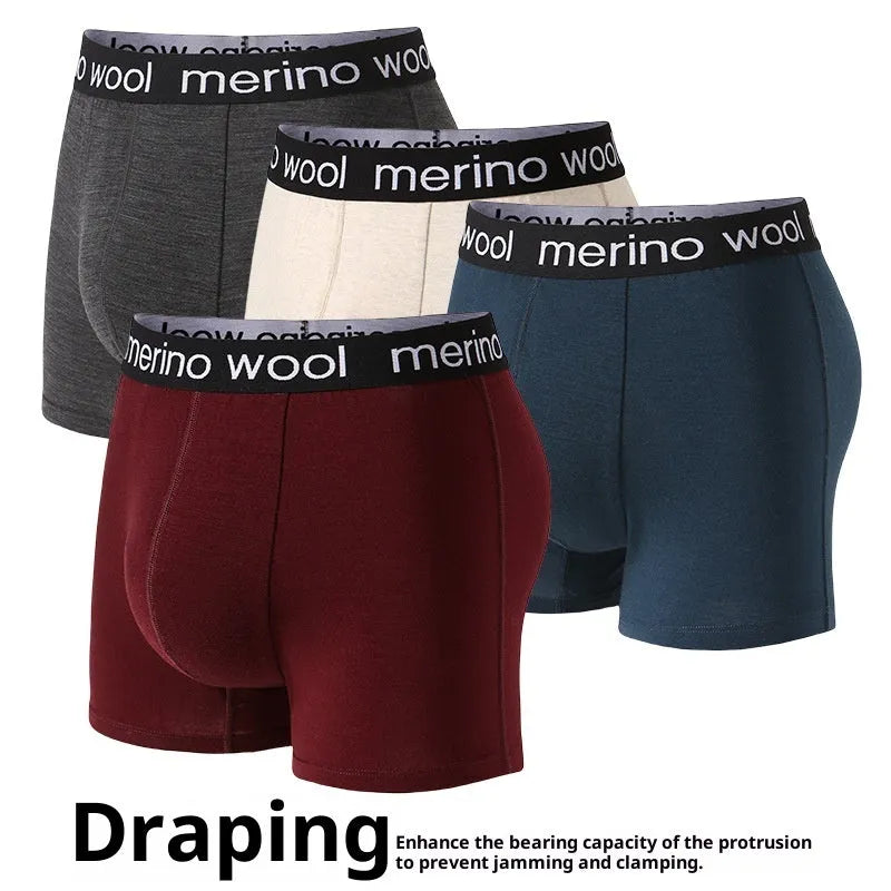 Large size quick-drying wool blend men's boxer shorts in carbon gray, mid-waist with U-shaped pouch