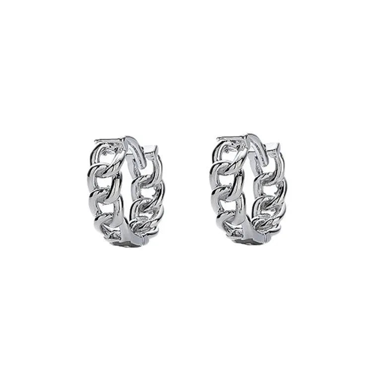 Men's silver geometric copper earrings showing 10mm and 14mm size options with auspicious cloud design