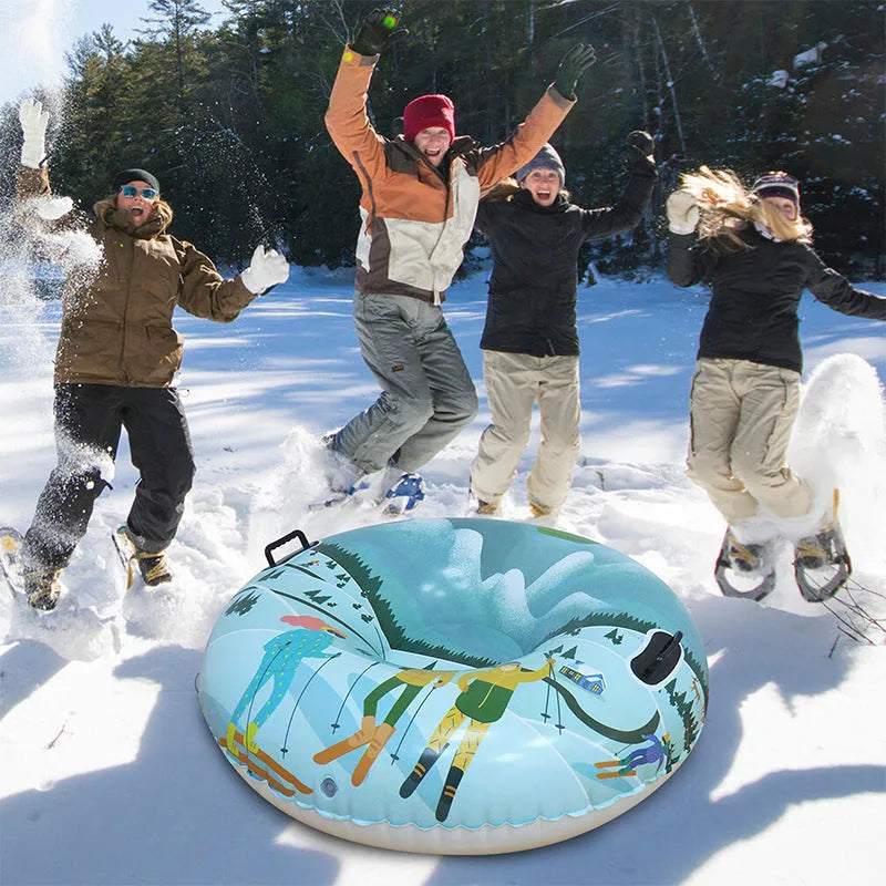 PVC winter ski ring toy in snow mountain, ice-snow blue, or flame red colour options