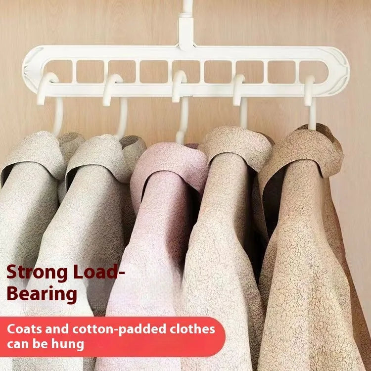 Nine-hole plastic folding pant hanger shown in beige, blue, gray, green, and pink colour options
