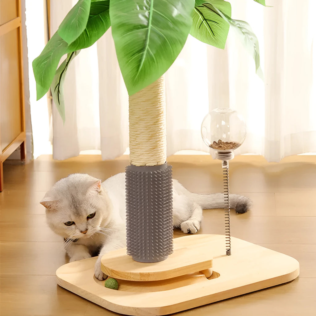 Wooden vertical cat scratching post with canna colour finish and sturdy base