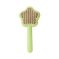 Green stainless steel cat grooming comb with self-cleaning mechanism and four rows of needles