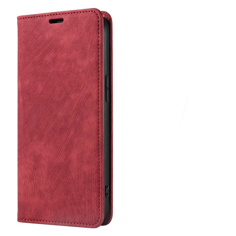 Magnetic flip phone case for iPhone in multiple colours showing leather and TPU construction
