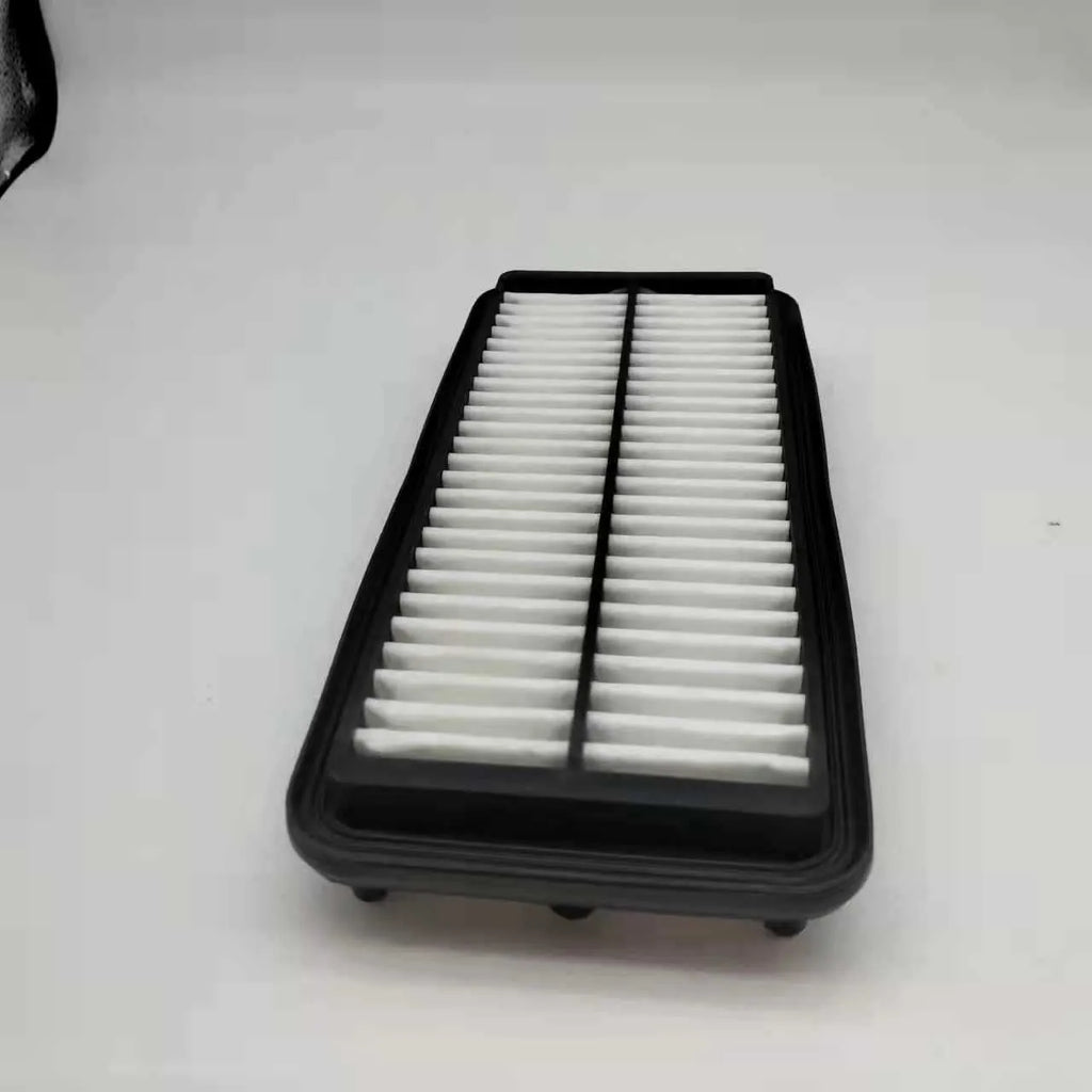 Black rectangular car air filter for Modern vehicles, dimensions 256mm by 113mm by 40mm.