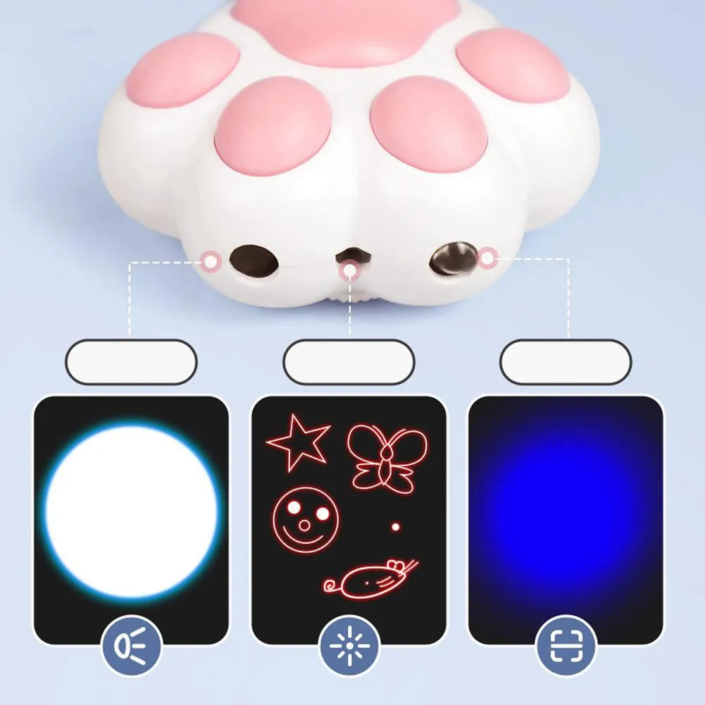 Pink and black USB-rechargeable infrared cat teaser toy with keychain loop.