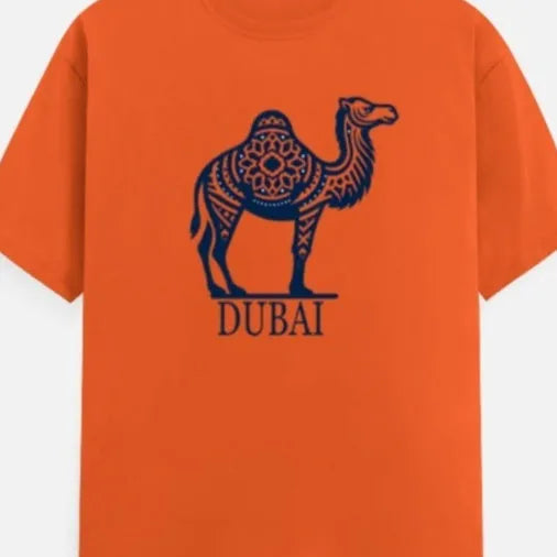 Orange loose-fit cotton t-shirt with short sleeves and a round neck.