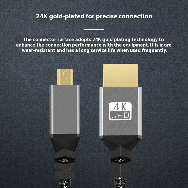 Black 4K HDMI cable with gold-plated connectors for computer to TV video transmission