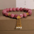 Women's natural stone bracelet with pink lotus tassel and pearl pendant in new Chinese style