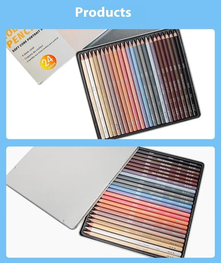 24-colour skin tone pencil set in iron storage box for portrait art