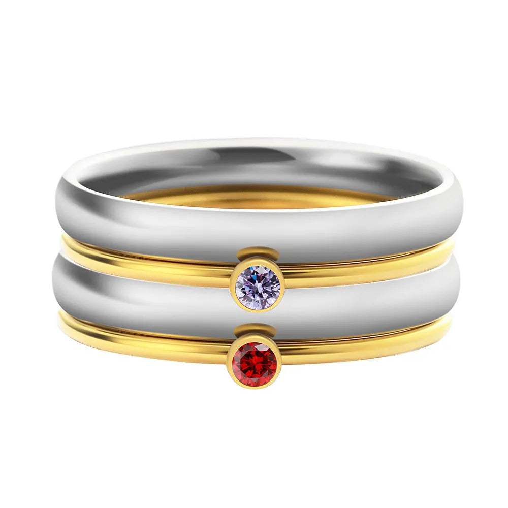 December birthstone engraved titanium steel ring with geometric design and gold electroplating.