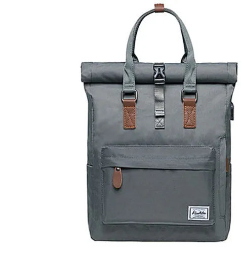 Casual black polyester backpack with cover opening, showing internal laptop pocket.