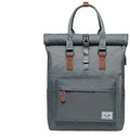 Casual black polyester backpack with cover opening, showing internal laptop pocket.