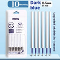 Quick-drying pen refills for bullet point pens in black, red, blue, and ink blue, sold in a pack of 10 bags.