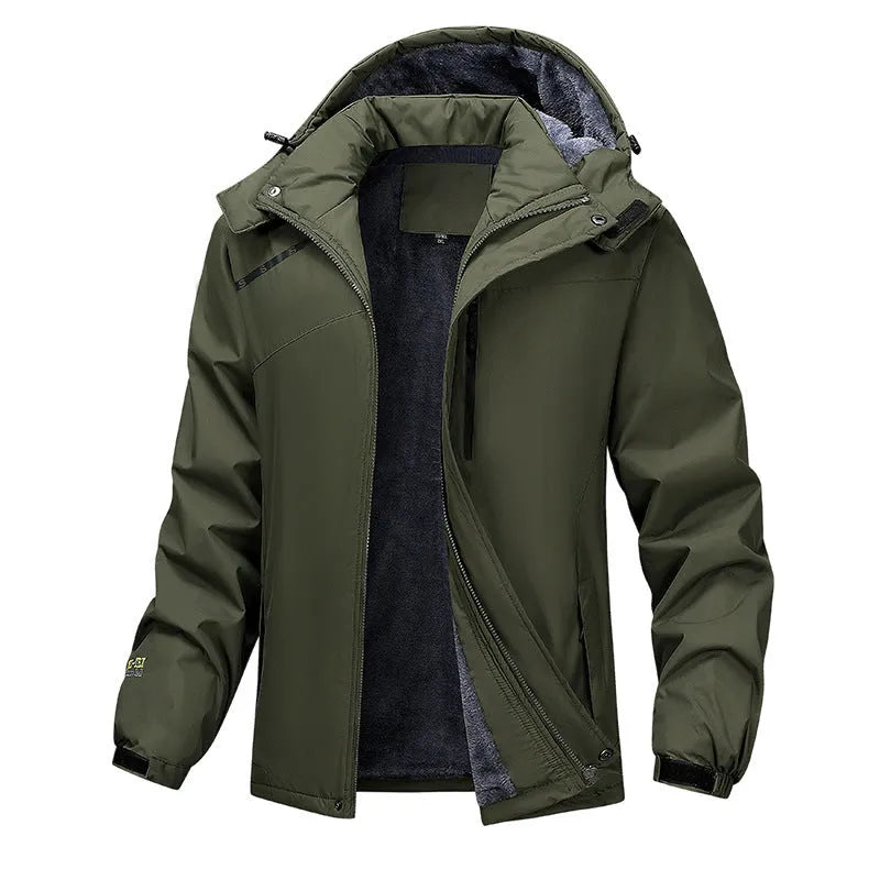Men's plus size waterproof hooded coat in polyester, available in four colours and sizes L to 7XL