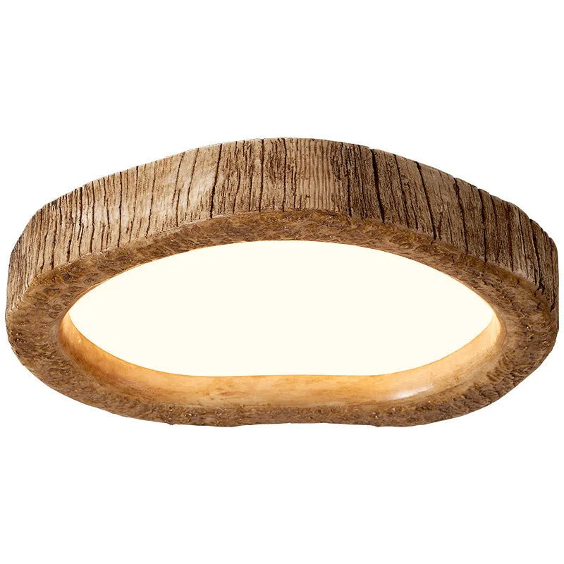 Wood grain round ceiling light in new Chinese style for bedroom installation