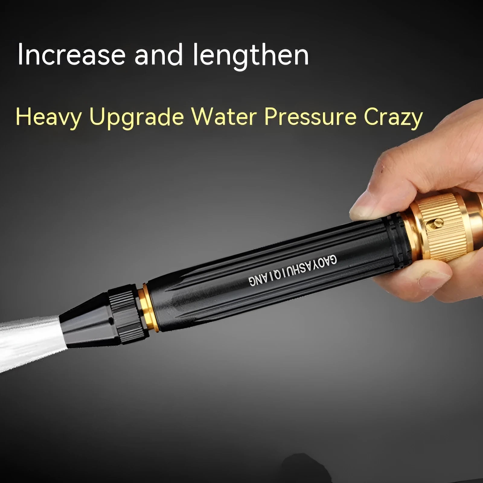 Black diamond alloy car washing gun with straight spray design measuring 17.7 cm