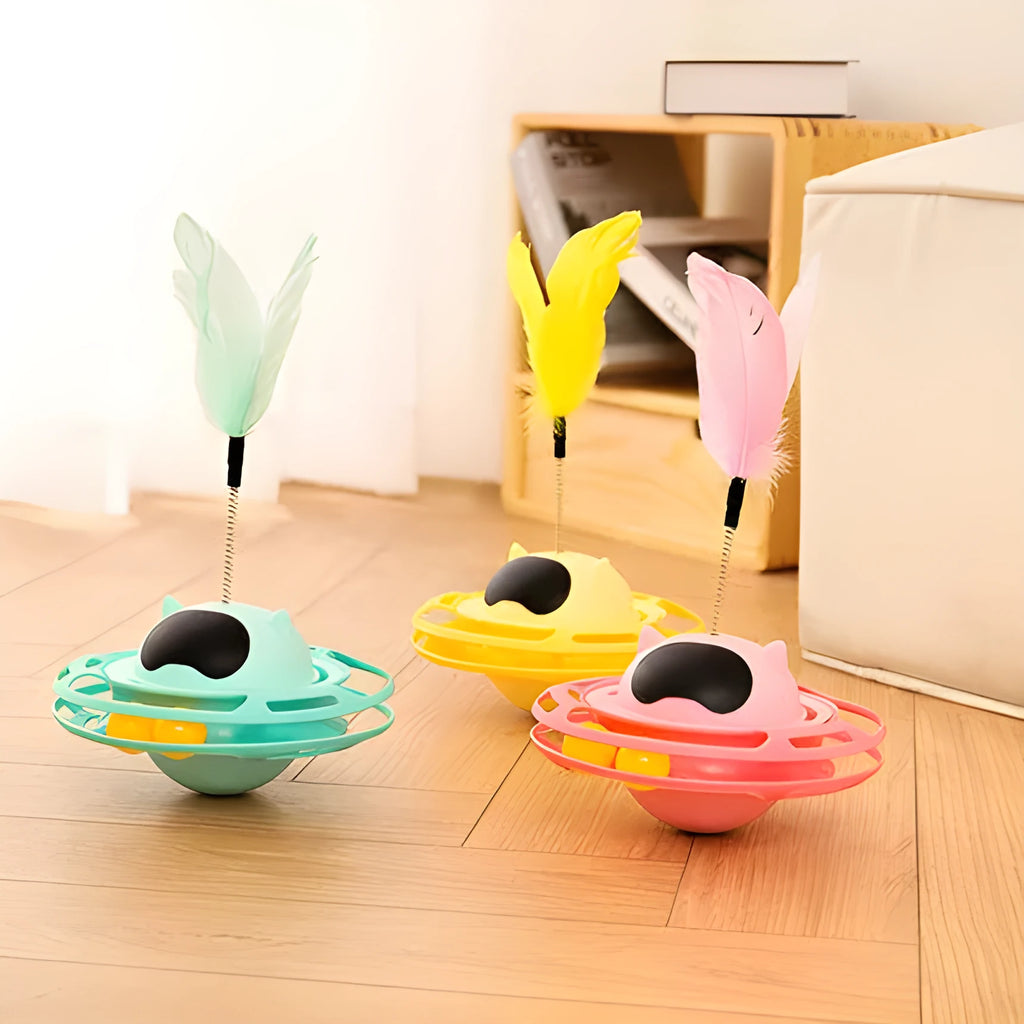 Pink rotating cat tumbler toy measuring 17 cm for self-play feline entertainment