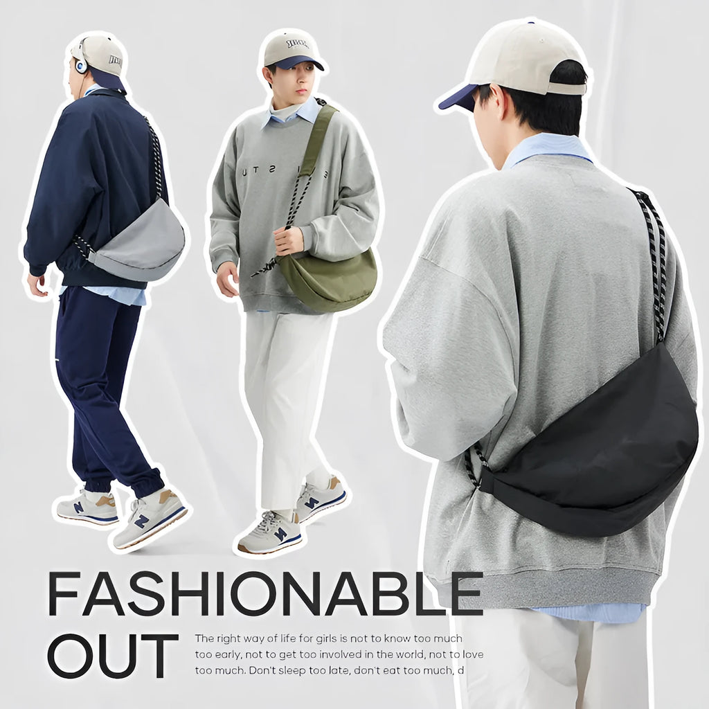 Men's lightweight nylon messenger bag in solid colour with large capacity for commuting