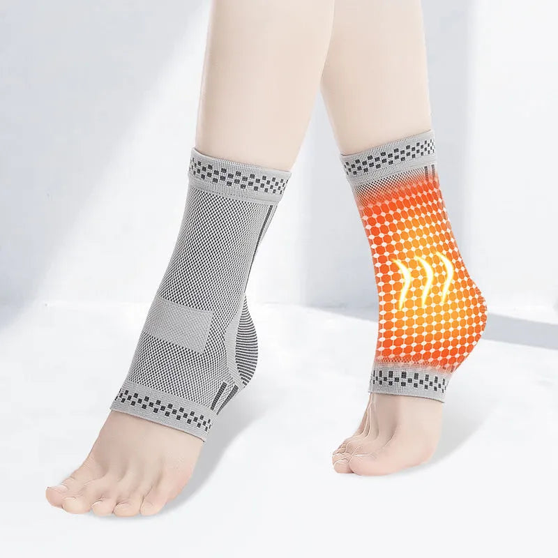 Graphene ankle brace compression sleeve with copper-infused fabric for sprain and tendonitis support